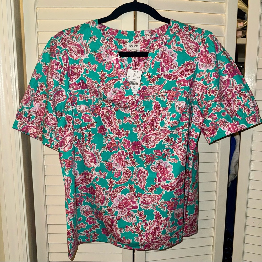 NWT J. Crew Floral Blouse in Pink and Aqua
